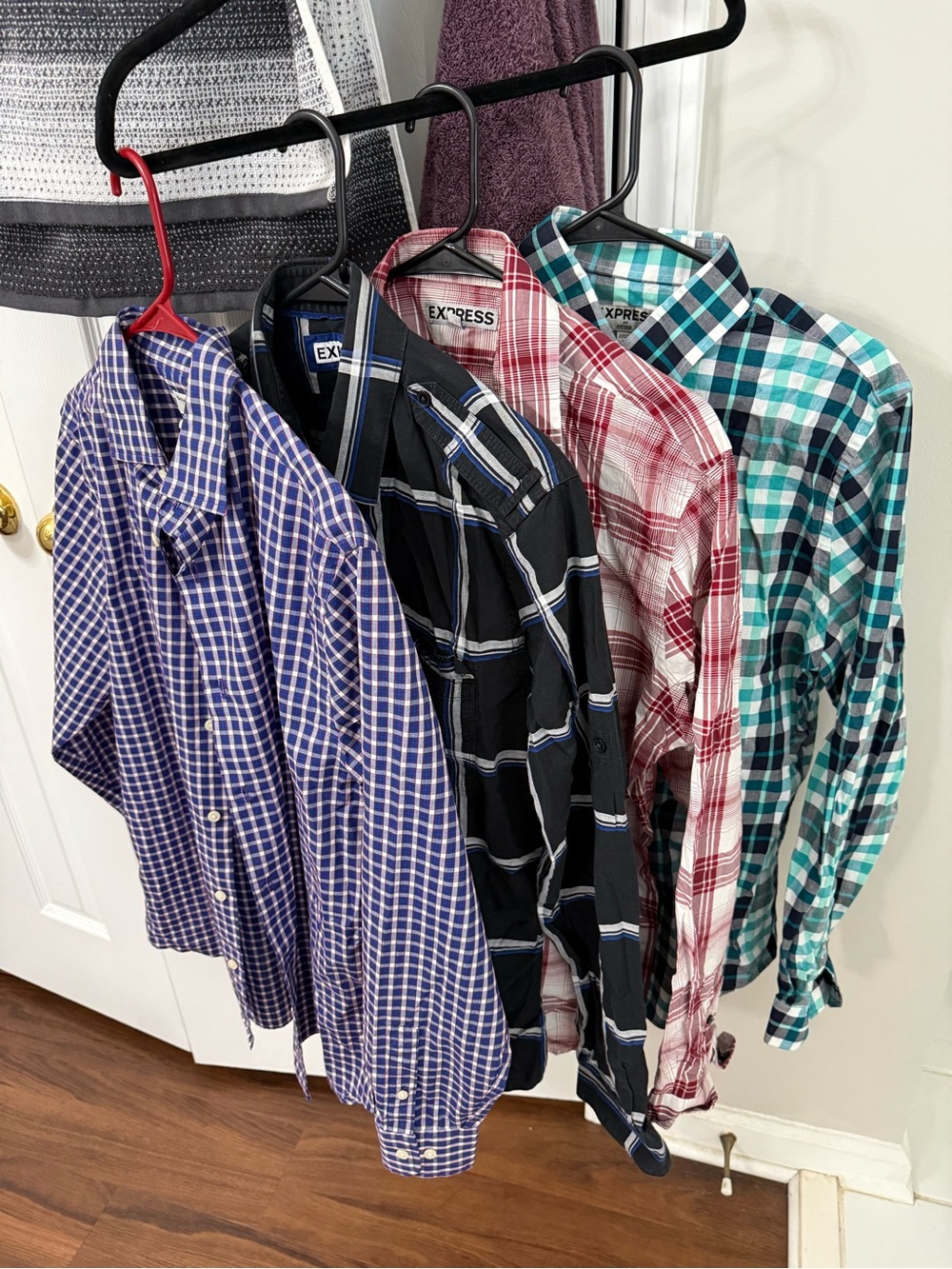 Express Men's Plaid Button-Down Shirt - Red